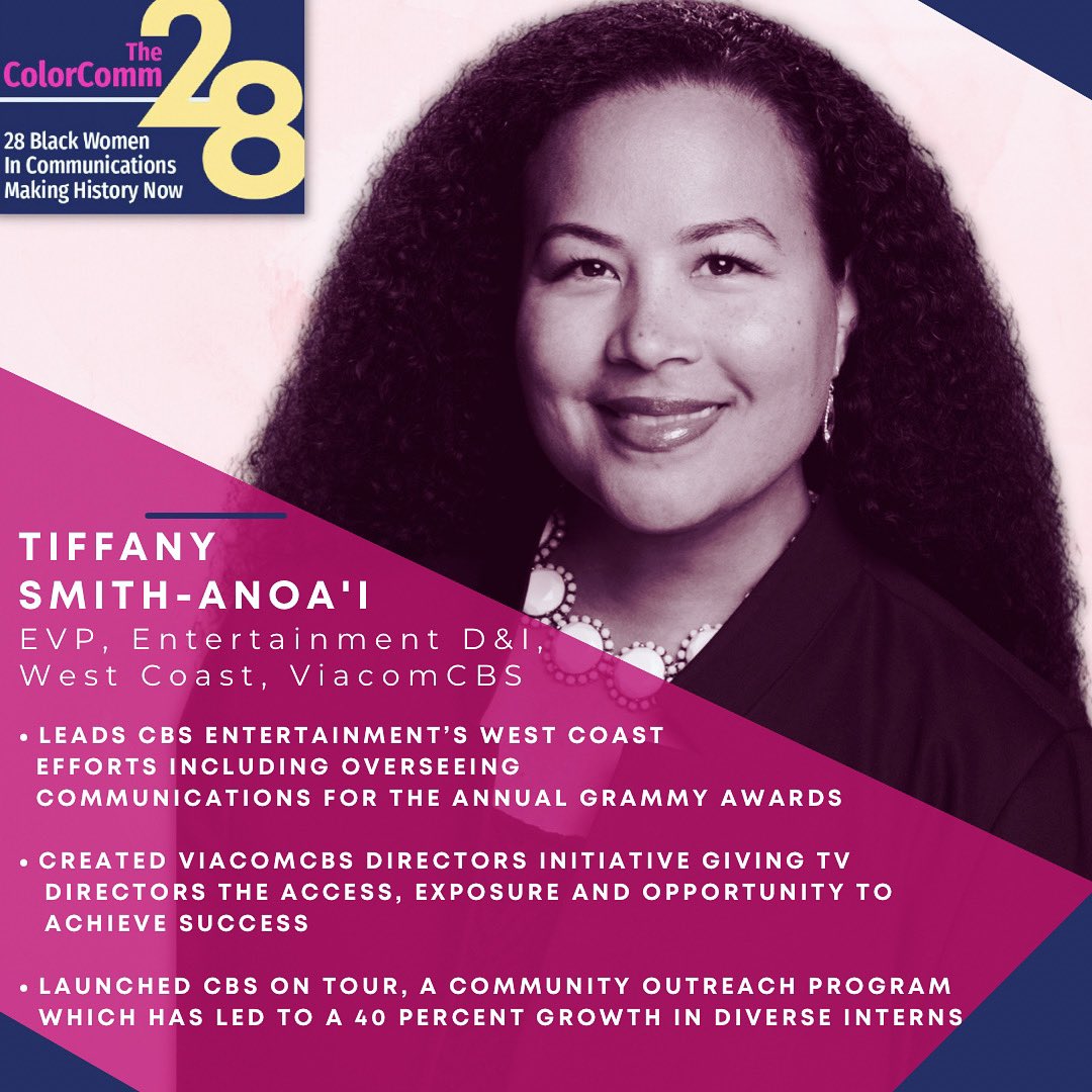 ColorCommntwk's tweet photo. .@tsmithanoai , D&amp;I Executive @viacomcbs , has impacted the entertainment industry by diversifying voices both on-screen and behind the scenes. She has been creating new spaces for multicultural talent to grow and shine throughout her career #TheColorComm28 #ColorComm28 https://t.co/iOrU9WWNK3