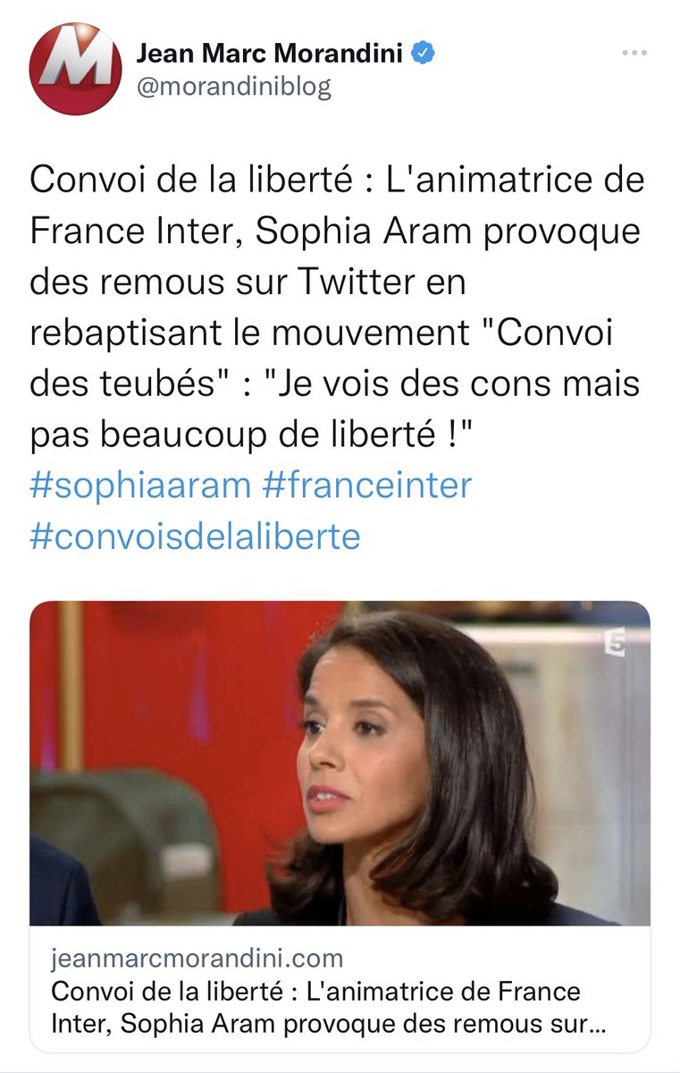 SophiaAram's tweet photo. Le #ConvoiDesTeubes en tendance. 🤦🏻‍♀️ https://t.co/KynIq0hn2p