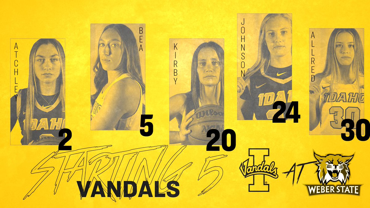 Starting 5⃣at Weber State

<a href="/parisdhatchley/">Paris Atchley</a>
<a href="/BeyonceBea5/">Beyonce</a>
<a href="/kirbyallison20/">Allison Kirby</a>
<a href="/tianajohnson_8/">Tiana Johnson</a> 
<a href="/jordanallred32/">Jordan Allred</a> 

📺espn.com/espnplus/playe…

#GoVandals