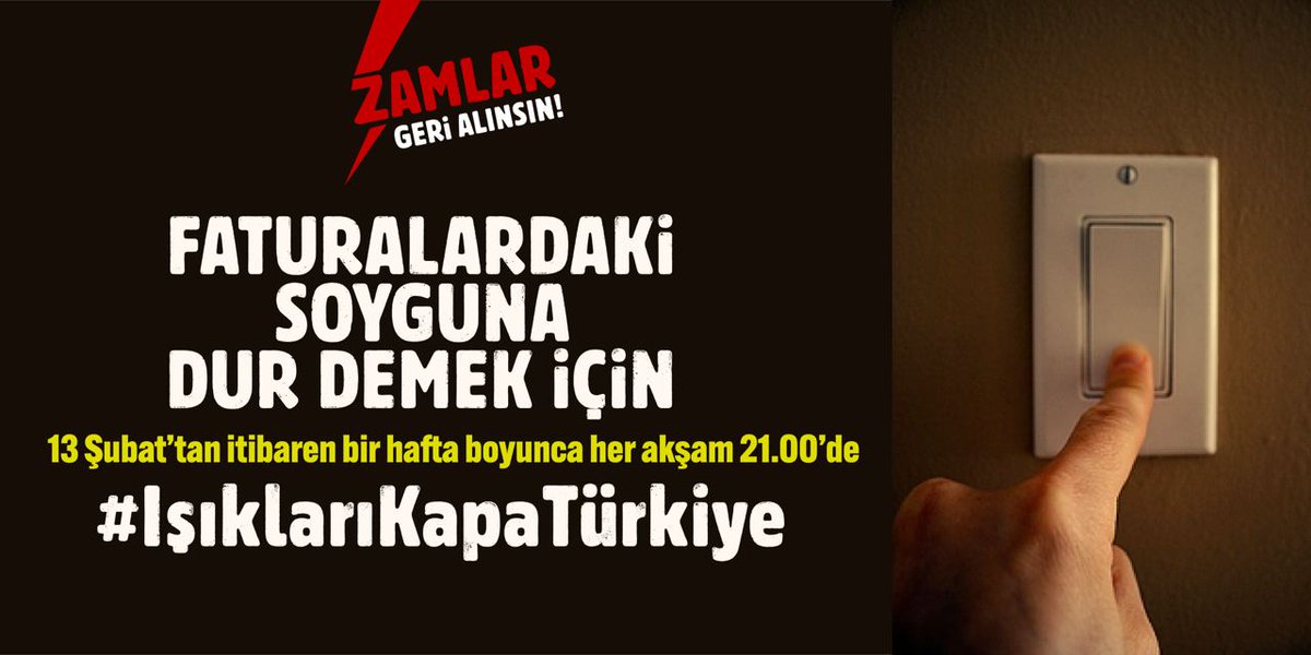 Geçinemeyen vatandaşın sırtına birde fahiş faturaların yüklenmesini kabul etmiyoruz!

Yarın, 13 Şubat Pazar günü saat:21.00'de Twitter'da #IşıklarıKapaTürkiye tagıyla bir araya geliyoruz.