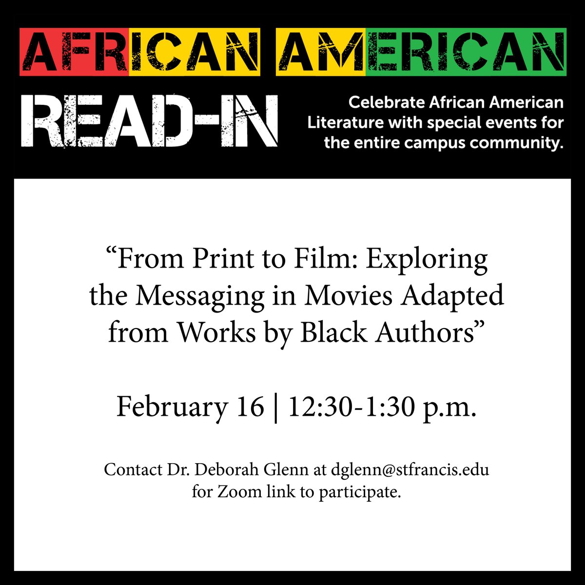 Join the College of Education's African American Read-in virtual event next week, exploring movies adapted from works by black authors, including 