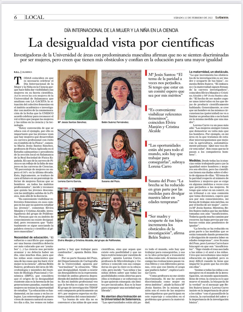 IBFG (@ibfg_es) on Twitter photo #11F | <a href="/belensufer/">Belén Suárez</a> investigadora del IBFG y la <a href="/usal/">Universidad de Salamanca</a> participa en el artículo de la <a href="/LaGacetaSA/">La Gaceta de Salamanca</a> "La desigualdad vista por científicas" en el marco del #DiaDeLaMujeryLaNinaEnLaCiencia. #11F | <a href="/belensufer/">Belén Suárez</a> investigadora del IBFG y la <a href="/usal/">Universidad de Salamanca</a> participa en el artículo de la <a href="/LaGacetaSA/">La Gaceta de Salamanca</a> "La desigualdad vista por científicas" en el marco del #DiaDeLaMujeryLaNinaEnLaCiencia.