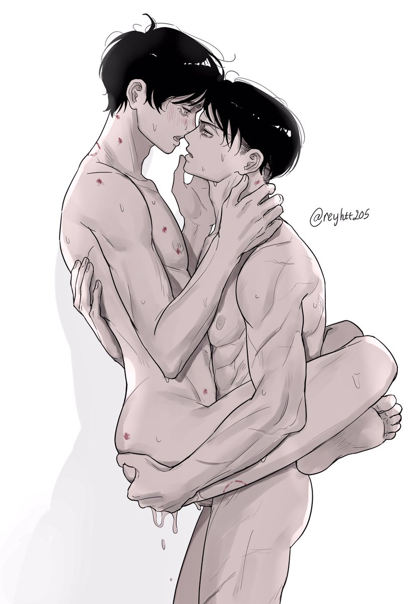 🔞[nsfw]
"Sorry for coming inside you, Eren" 
"It's fine..." 
#Rivaere 
#リヴァエレ