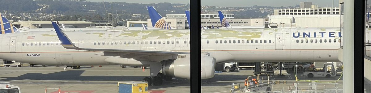 schellberg's tweet photo. Glad I wasn’t on this aircraft.  For someone who flies almost weekly, I’ve been pretty lucky with @united https://t.co/wdQltGw6OQ