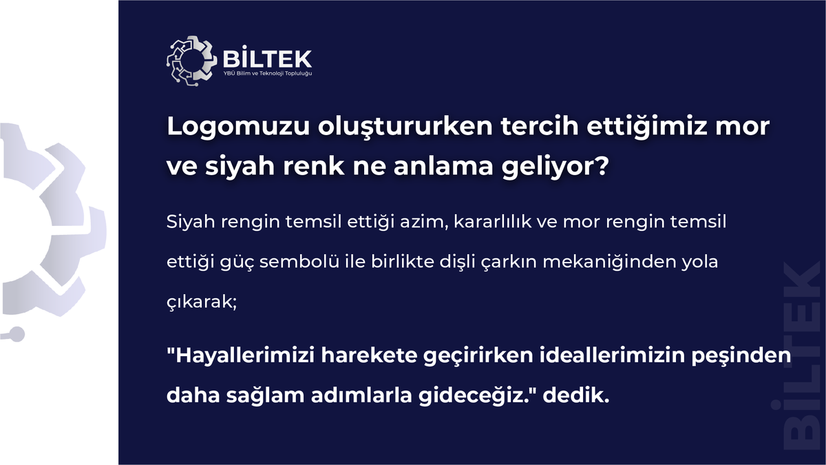 aybubiltek's tweet photo. 🌟 BİLTEK ailesi yeni logosunu seçti ! 🌟

🔎 Yeni logomuzda siyah ve mor renklerini temsilen;
"Hayallerimizi hayata geçirirken ideallerimizin peşinden daha sağlam ve güçlü adımlarla gideceğiz." dedik. 
Fikirlerinizi belirttiğiniz için teşekkürler!  🙏🏻

#BİLTEK #ybu #aybu #logo https://t.co/IpaxzXe8Ky