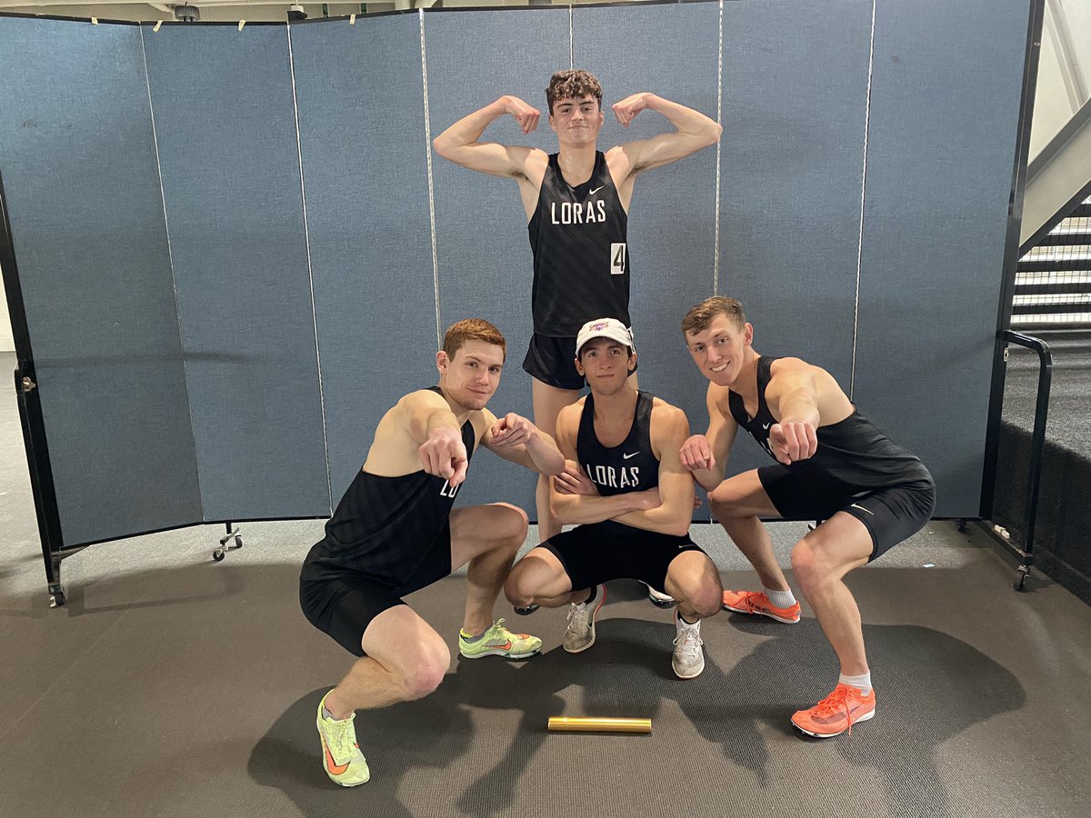 LorasTrack's tweet photo. 🚨 SCHOOL RECORD 🚨 AND 3rd fastest to ever run the DMR in @NCAADIII history!! 9:45.33 for @WyattJK15 / @CarterOberfoell / @JASAMike / @rharvey_11 #GoDuhawks https://t.co/QvceuXV3IO