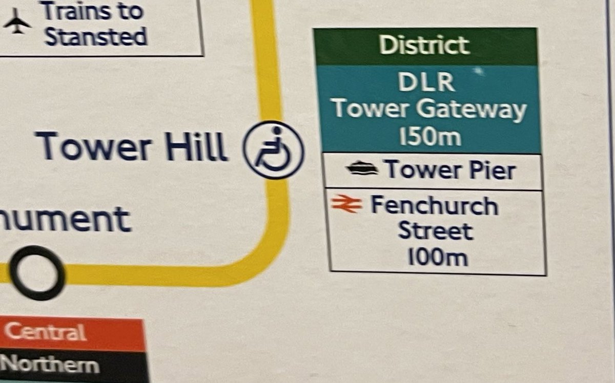 ElizabethLine's tweet image. Question for @geofftech…do district and circle lines use different platforms at Tower Hill? The Circle Line is reportedly 20 metres further from Tower Gateway yet 60 metres closer to Fenchurch Street?