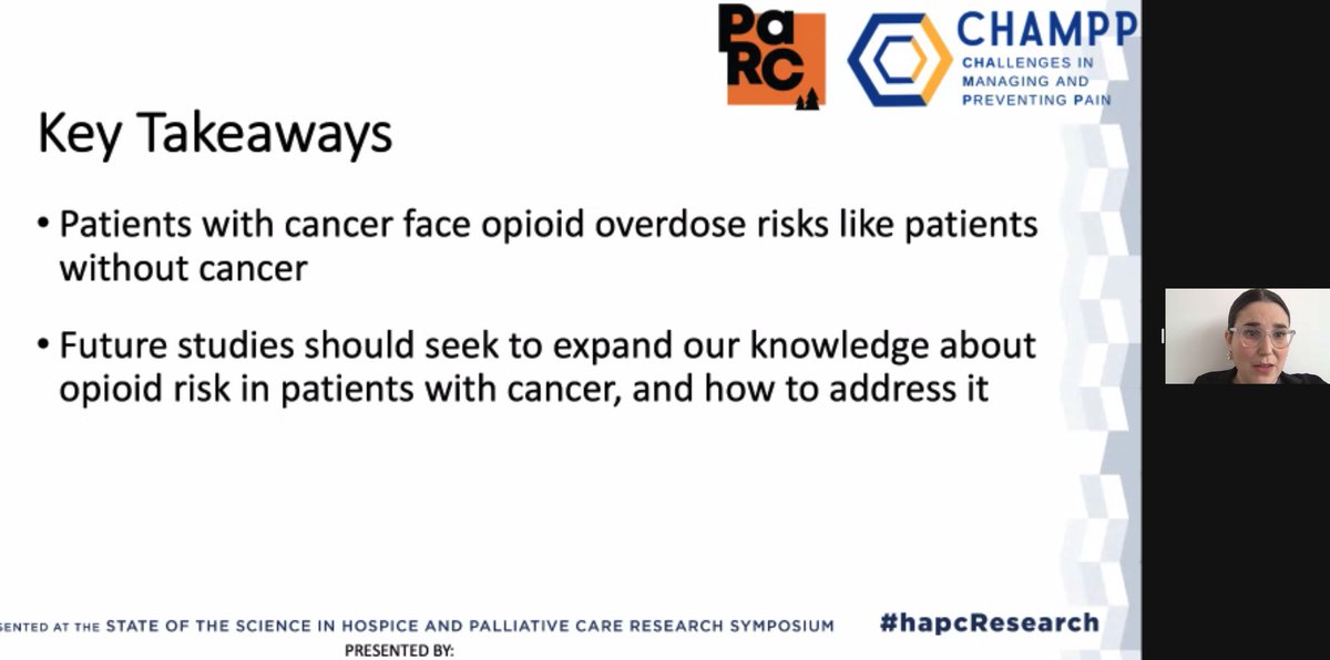 Truly impressive talks by <a href="/JessicaMerlinMD/">Jessica Merlin</a> @klharrisonPhD <a href="/ClaireAnkuda/">Claire Ankuda</a> <a href="/LaurenGerlach/">Lauren Gerlach</a> in the #hapcresearch oral abstract session! Humbling to see data that the halo around opioid prescribing for cancer pain does not decrease patients' overdose risk! high doses are most impt risk