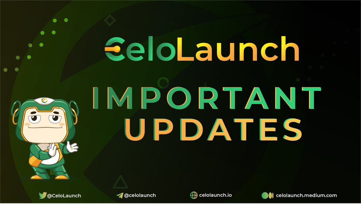 ⚡️ CELOLAUNCH UPCOMING UPDATES

🎟 IDO Participation
■ Round 1 (4 hours)
• Guaranteed allocation for NFT Holders
• No whitelist required anymore. Lock 1,000 cLA and earn 0.25 ticket allocation per wallet

#CeloLaunch