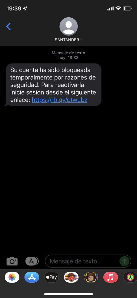 sestebanm's tweet photo. @policia es la segunda vez que recibo un mensaje similar de, supuestamente, @santander_resp . No tengo cuenta en esa entidad, ni puedo ver el número de ese contacto, pero todo apunta a un pishing https://t.co/JEcHwCe0Io