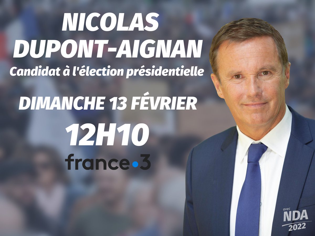dupontaignan's tweet photo. 📺 Retrouvez-moi ce dimanche à 12h10 sur France 3 dans « dimanche en politique ».📱Interagissez avec #dimanchePol #Presidentielle2022 #2022NDA https://t.co/1muN6FmBvc