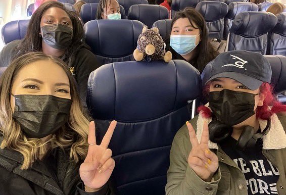 JavelinaNation's tweet photo. Porky accompanying our @CABTAMUK members to Kansas City this morning. Also meeting our sister school @tamuc on the way! 🐗💙💛 

#JavelinaNation #TAMUK #JsUp #javelinas https://t.co/wv8a1UmOan
