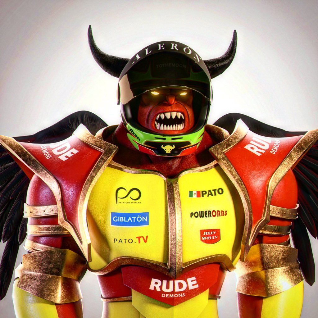 PatricioOWard's tweet photo. PATO HA LLEGADO AL METAVERSO! Este Rude Demon se llama "DAYTONA 24 WINNER" por que fue inspirado en mi W en las 24 horas de Daytona este año! 
Ademas será el primer Rude Demon en el blockchain de Solana personalizado y unico! @RudeGolems 🚀🚀 #NFT https://t.co/zsFskXjwTk