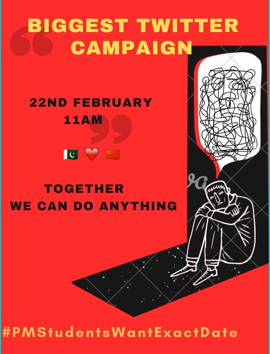 Amish930's tweet photo. Please come and join us on #22nd February at #11AM
Together we can do anything.
Jb tk dates nhi milti hm chup nhi bthin gy.
Fight for your own future
#PMSavePakStudentsOfChina
#TakeBackPakStudentsToChina
@Jimmm44 
@TheDeathStroke2 
@RealYasir__Khan 
@BakhtawarMah 
@PROPaki8 https://t.co/q4dplpnP3b
