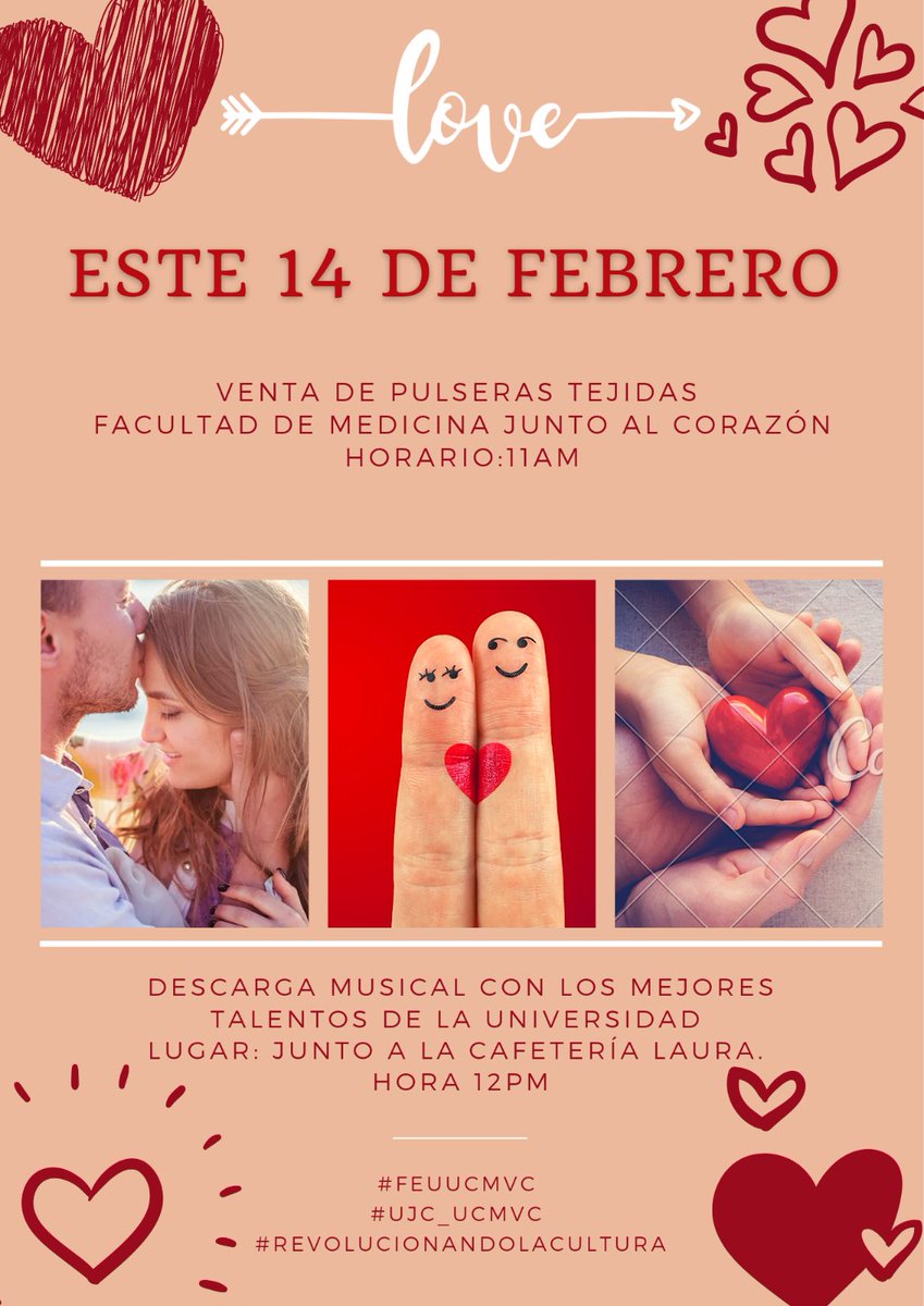Un 14 de febrero para todos los gustos en la <a href="/ucmvccu/">Universidad de Ciencias Médicas de Villa Clara</a>, arte, ciencia y deporte de la mano 🤲💕, no te lo pierdas!!!!

#SomosFEU #CubaVive #RumboAl100FEU #Revolucionando #VamosConTodo

 ❤️ ✊🏻 💯 🇨🇺

<a href="/ucmvccu/">Universidad de Ciencias Médicas de Villa Clara</a> <a href="/ujc_ucmvc/">UJC Ciencias Médicas de Villa Clara</a> <a href="/UJCVC1/">UJC VC</a> <a href="/portal_villa/">Gobierno Provincial del Poder Popular Villa Clara</a> <a href="/CalixtoOrozco/">Rector @ucmvccu</a> @RalOmarRodrigu1