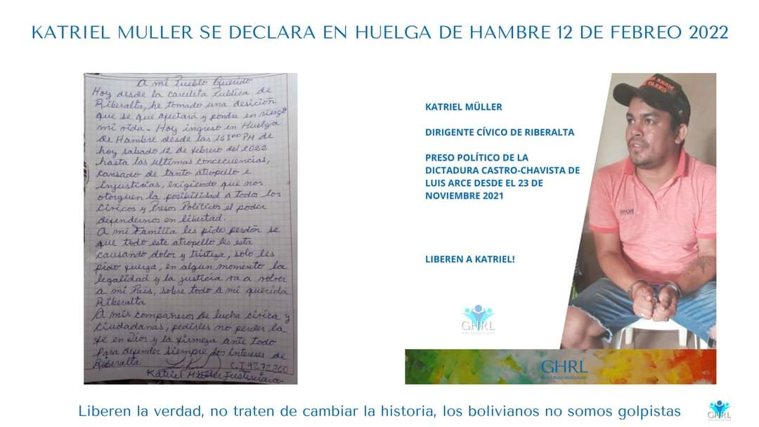 GHRL_ORG's tweet photo. #URGENTE | Medidas extremas toman #PresosPoliticos #Bolivia. Una medida de protesta pacífica pero que pone en riesgo su dignidad y vidas. La dictadura quiere cambiar la historia, los boliviananos NO somos golpistas! #DDHH @JeanineAnez #MarioBascope #KatrielMüller @hermanntertsch https://t.co/l8x7YKZPop