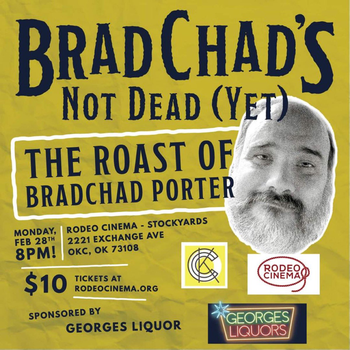 After a year of medical emergencies, multiple surgeries, car accidents, and getting stuck in Arkansas, we’re welcoming <a href="/BradChad/">Chad brad</a> back to Oklahoma City the best way we know how: by saying horribly mean things about him. Get your tickets now at RodeoCinema.org.