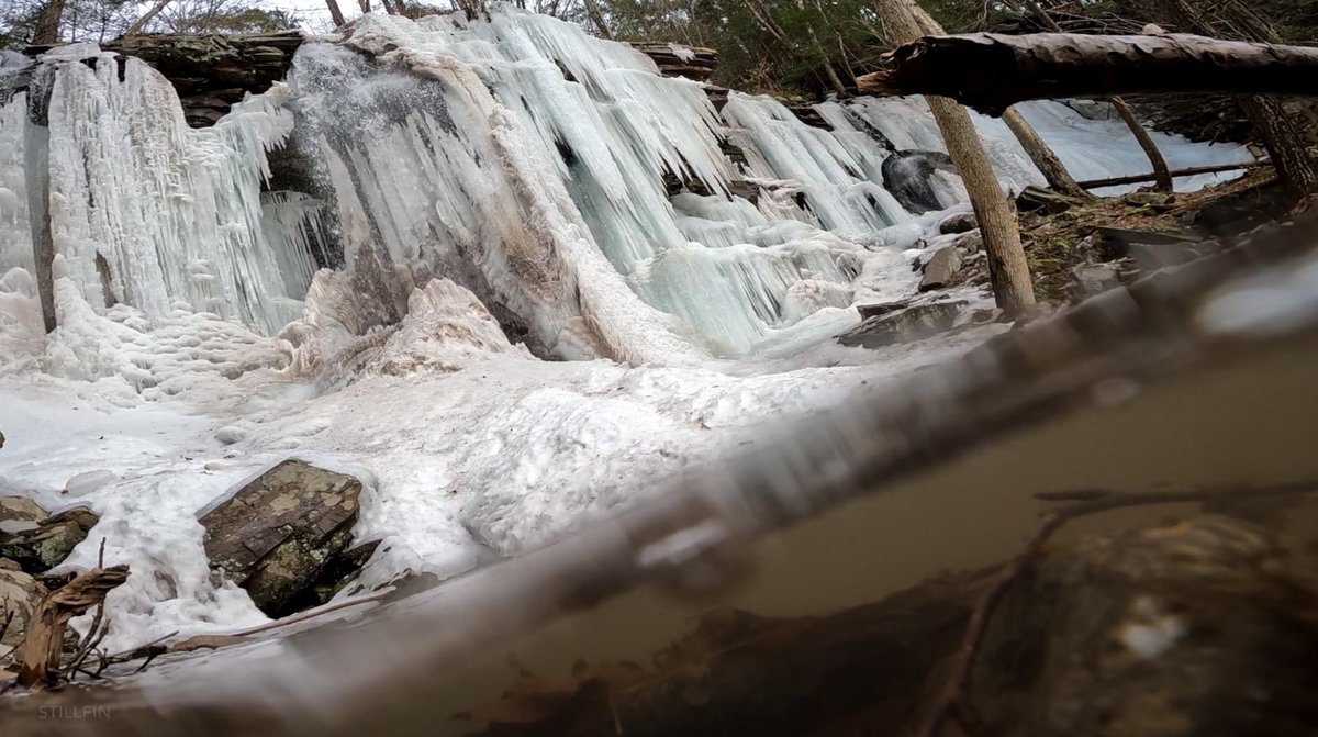 I captured this with the go pro when hiking around an icy waterfall. #STILLFIN #hiking #waterfall #Winter #waterfallphotography #frozen #icy