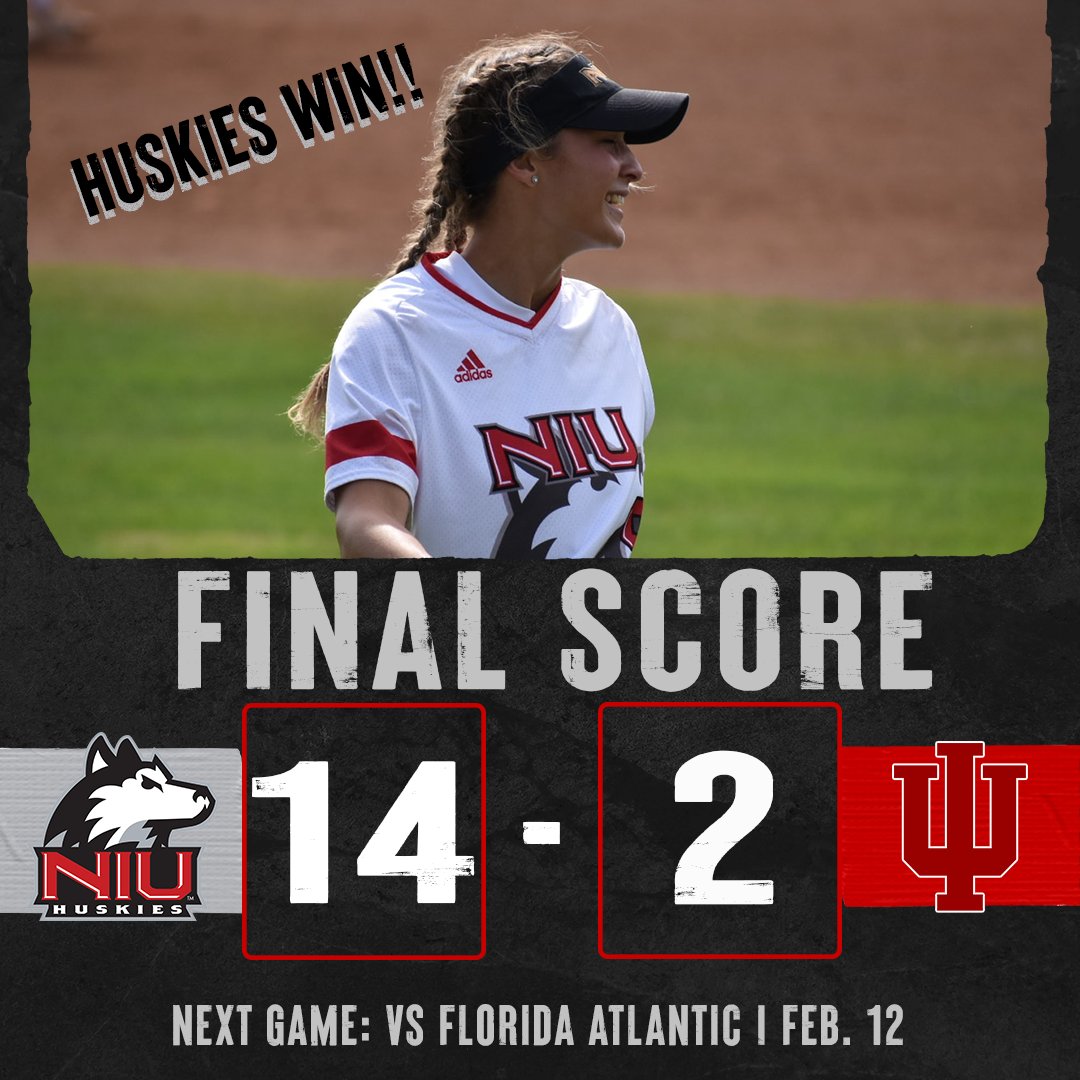 NIUSoftball's tweet photo. HUSKIES WIN!! Mercy run ruled Power 5 School, Indiana! Let's Go Huskies!! #YeeDoggie 🦴

Next Game tonight against Florida Atlantic. https://t.co/KkpkEsiImh