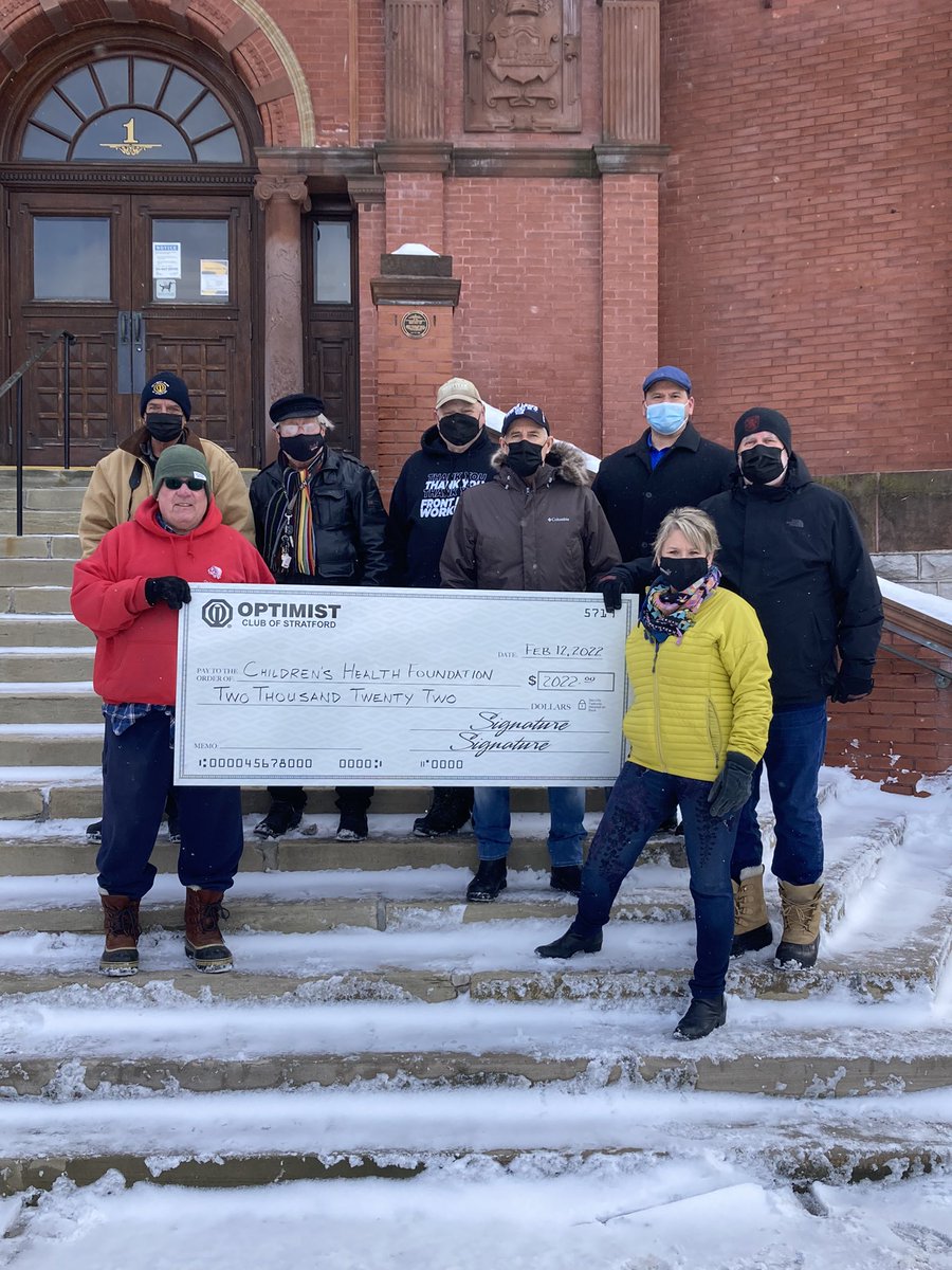 Members of the Optimist Club of Stratford presented a cheque to the Children’s Health Foundation today at city hall. Visit childhealth.ca to learn more about their organization. #charity #Optimism #Stratford
