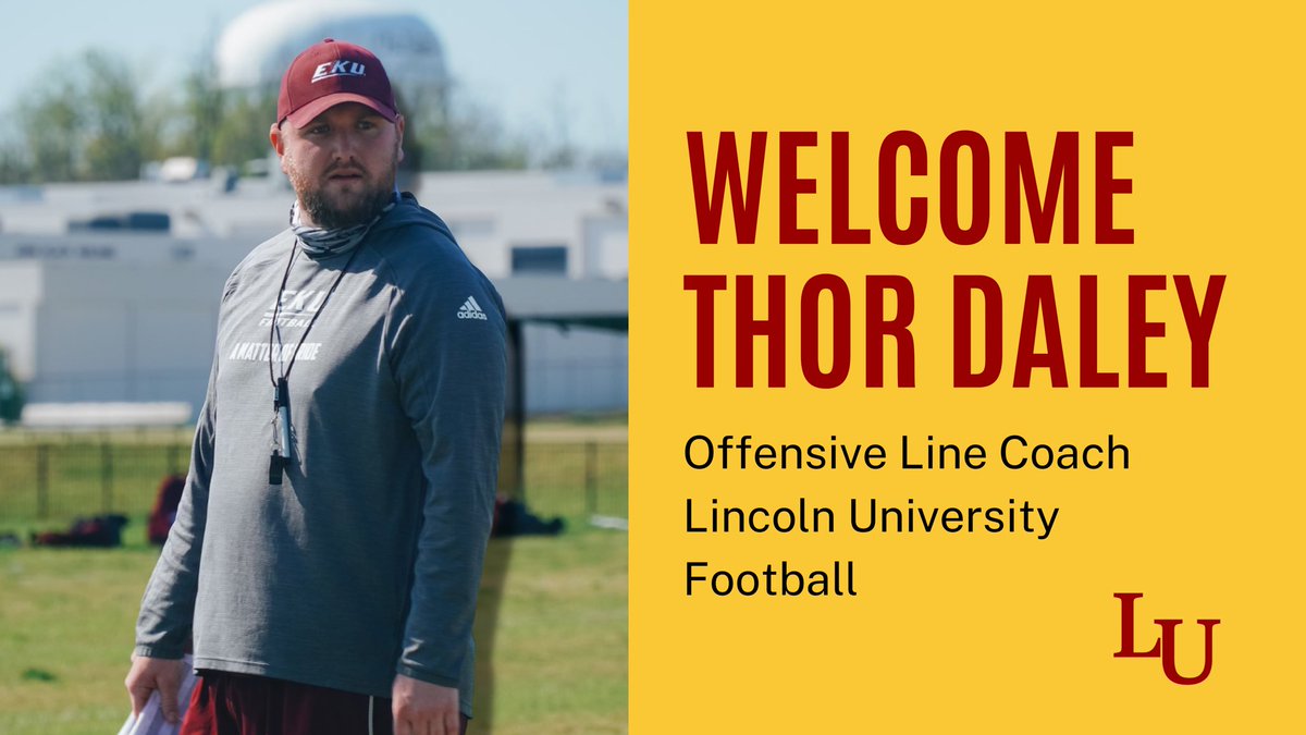 bigoakathletics's tweet photo. We’re excited to announce Thor Daley as our new Offensive Line Coach. Welcome to the Lincoln University family! #WeAreOakland    @thordaley @LincolnUnivFB @coachgumbs1 https://t.co/2nzGuhpW3v