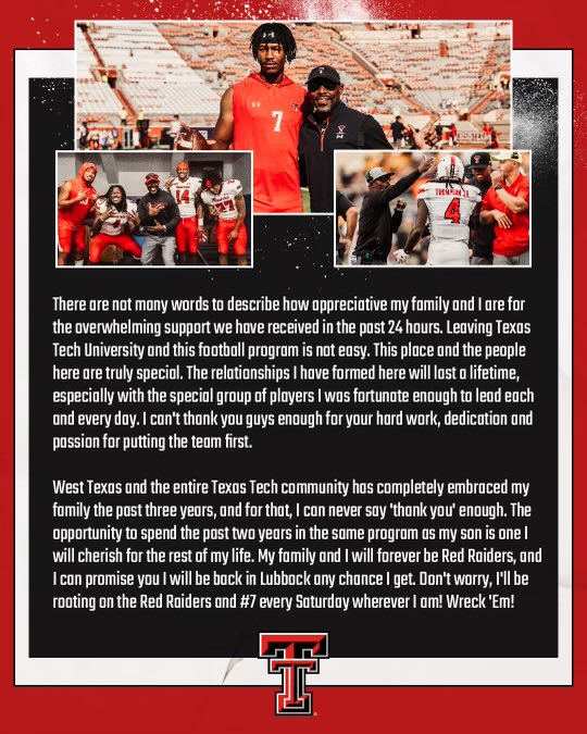 coachDLSmith1's tweet photo. Thank you Red Raider Nation! #WreckEM#GunsUp#PJM https://t.co/tUuGv6offp