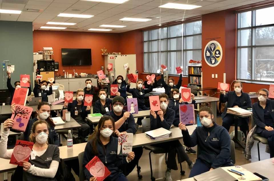 RCCCedu's tweet photo. Occupational therapy assistant students created handmade Valentine’s Day cards for our friends at Elder Orphan Care. Too bad the masks are hiding their wide smiles, because they loved this service project! 💌 #OccupationalTherapyAssistant #RCCCOTA https://t.co/x7idc4IvkB