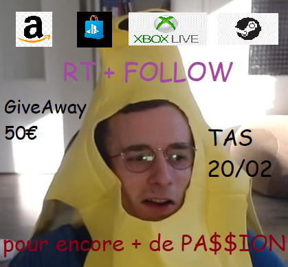 jordy_easy's tweet photo. 🎁GIVEAWAY🎁

Pour vous remercier de tout ce que vous avez fait pour moi le Gang ! 🍌 

A GAGNER : Une 💥CARTE CADEAU (50€)💥 !
(Valable sur Amazon, PS, Xbox ou Steam aux choix)

Pour participer : 
- ✅Follow me (@jordy_easy) 
- 🔁Retweet

TAS 20/02 sur https://t.co/VZ2NWr4uRz https://t.co/YROMMtCuqd