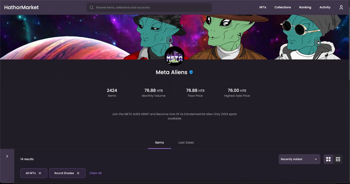 That's it, rarity and attribute filters are added to the Meta Aliens at Hathor Market! 

Come and buy the <a href="/Meta_Aliens/">Meta Aliens🔮</a>  you want 👀
Here for example you will have "Round shapes eyes"

hathormarketplace.com/collection/Met…