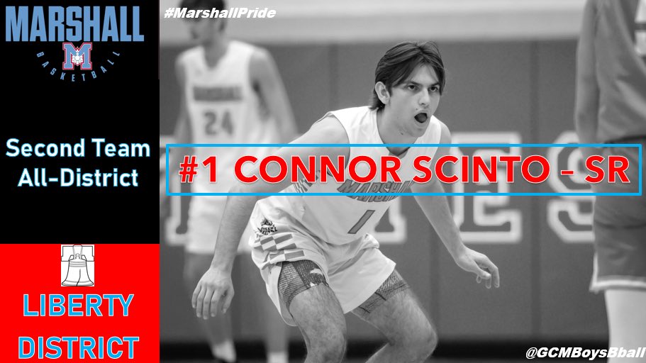 Congrats to our Senior Guard <a href="/_cscinto1/">Connor Scinto</a> for being selected as 🔔 Liberty District Second Team All-District!!
<a href="/GCMsports1/">Marshall HS Athletics</a> 
#MarshallPride