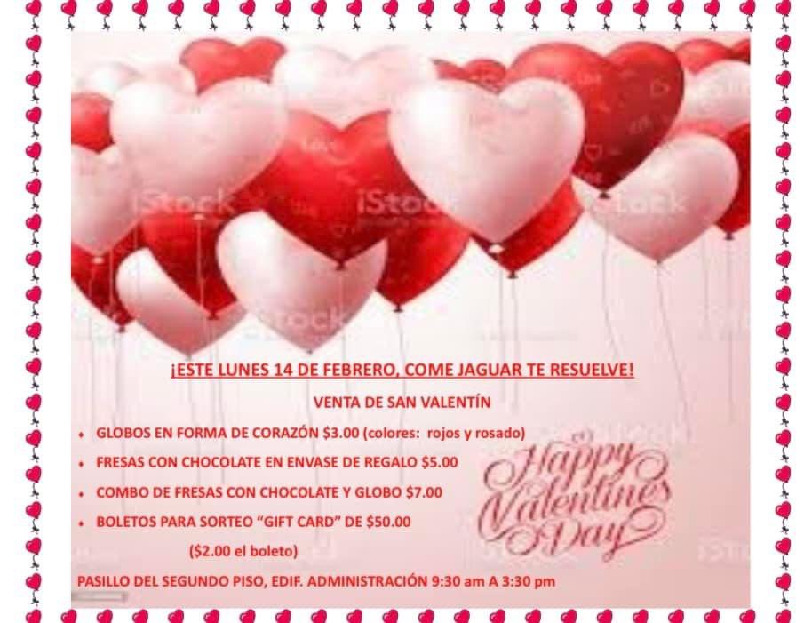 Este próximo lunes, día de San Valentín, Come Jaguar te espera en su mesa en el segundo piso del edificio de administración. ❤️
