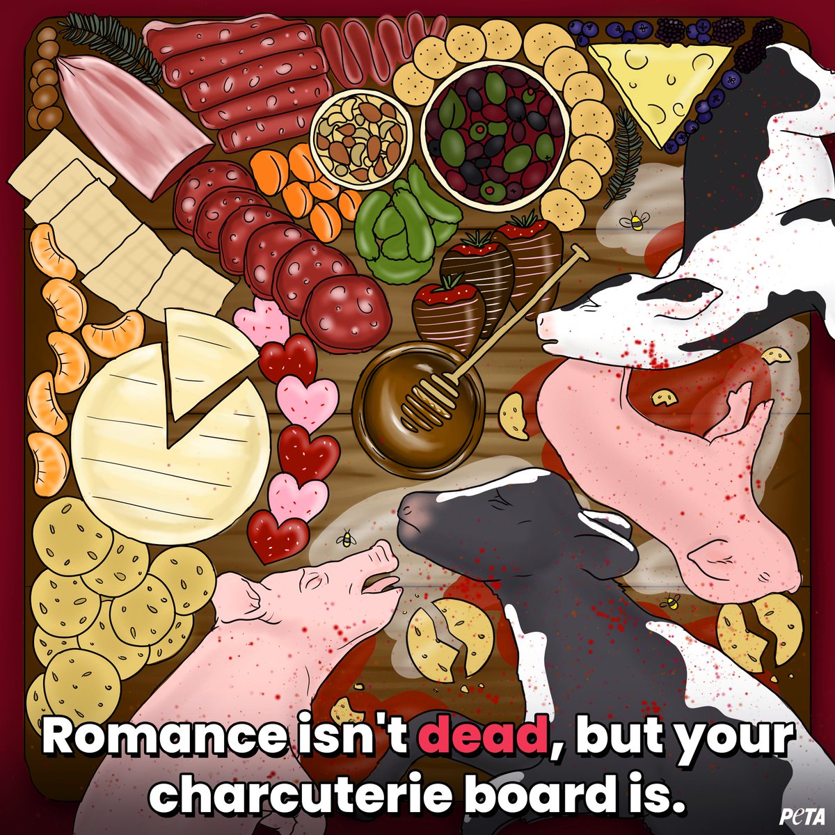 There’s nothing romantic about charcuterie when animals are involved 💔

Delicious vegan meats and cheeses are available across the board.