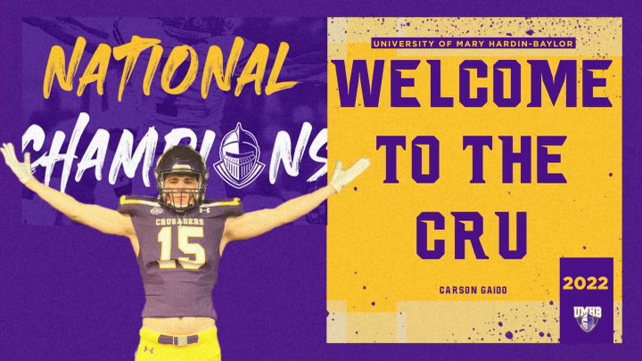 carson_gaido's tweet photo. Committed 💜💛⚔️ #GOCRU @Coach_Brace @Coach_LHarmon @CoachGriffGHS @CoachKinch @RecruitsCenTex https://t.co/JKcCAKaCtM
