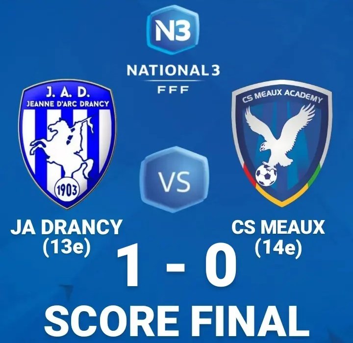 C'est par le plus petit des scores que le CS Meaux s'est incliné ce samedi face à <a href="/JA_DrancyOff/">JADrancy</a> pour la 14e journée de N3

#National3 #JADCSM #CSMeaux