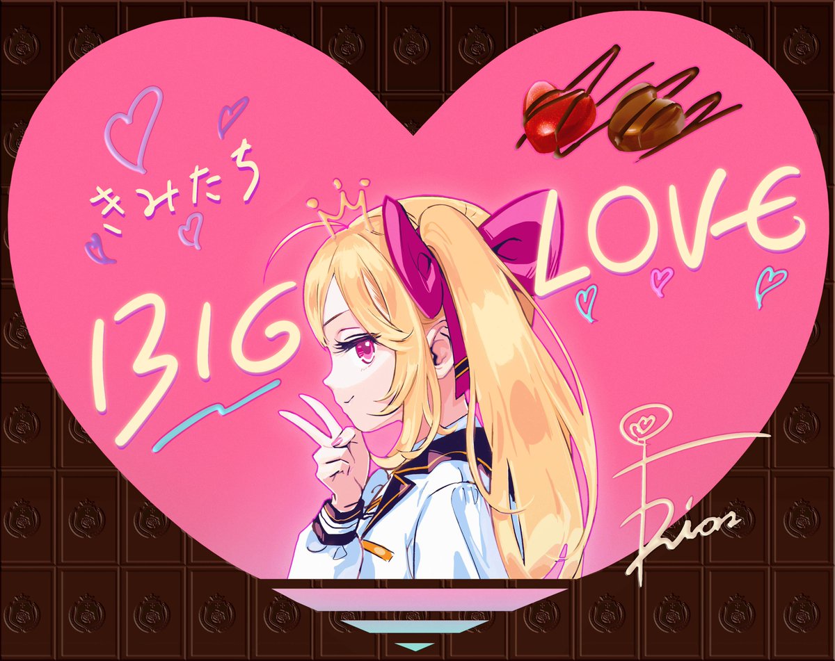 takamiya rion 1girl blonde hair chocolate solo twintails v smile  illustration images