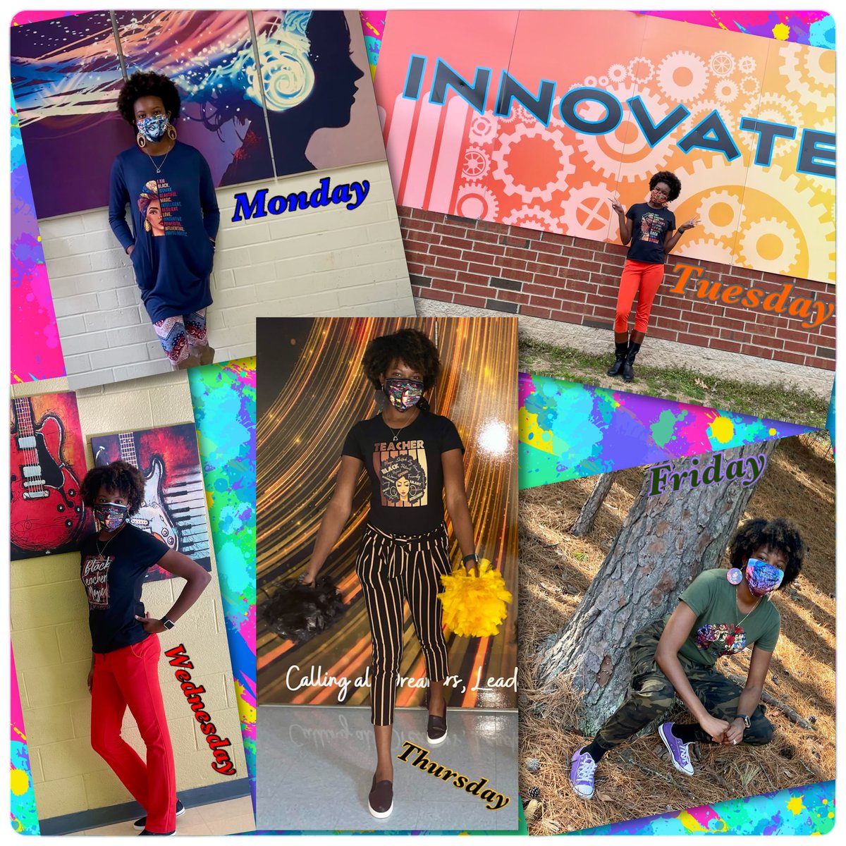 HairstonTeaches's tweet photo. It’s that time! #IDidThat 💁🏾♀️🤣
#MsSandersWeekInReview
▪️Blue 💙
▪️Orange 🧡
▪️Red ❤️
▪️Black & Gold 🖤💛
▪️Grade Level Colors 💜💚🤎
(Purple, Green, and Camo)
(and of course, a dash of #BlackHistoryMonth each day! ✊🏾)
#ColorThemeSpiritWeek #WeekInReview https://t.co/PYNOjKAbuI