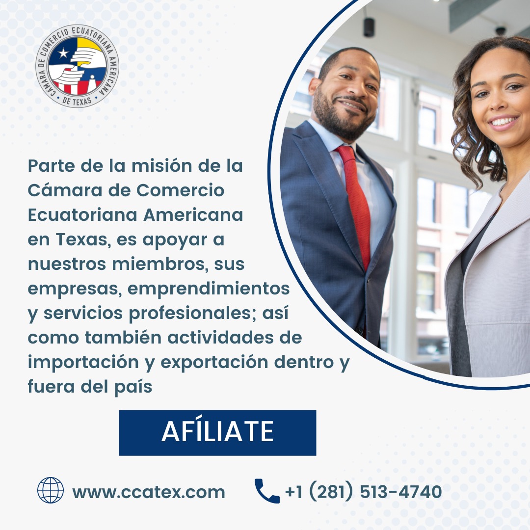 cceatx's tweet photo. Le invitamos a ser parte de nuestra Cámara de Comercio Ecuatoriana Americana en Texas. Entra a nuestra página web para más información: 🌐 https://t.co/dhKlGnaqED o contáctenos al teléfono 📞: +1 (972) 704-8765 #cceatex #houston #business #emprendedores https://t.co/hFcXpjPpjA