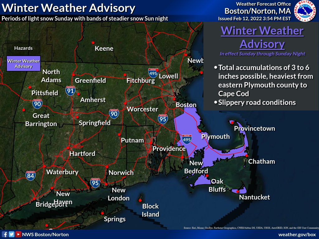 Here is the latest from the National Weather Service. Accumulating snowfall is expected across much of southern New England on Sunday into early Monday. 3 to 6 inches of snow across southeast MA is forecasted.