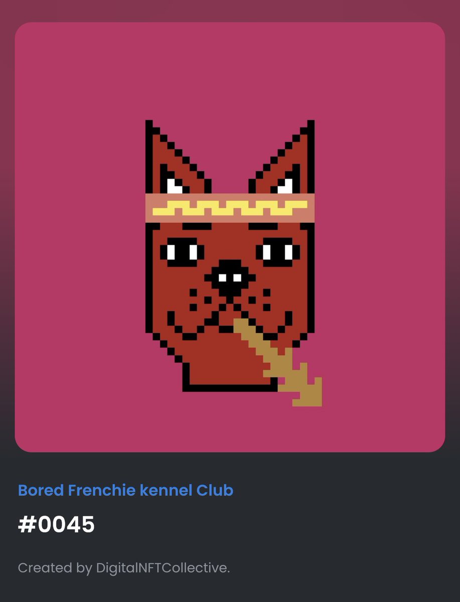 #0045 dark red fur, dark pink background with wheat in mouth, lazy eyes, tan and yellow headband. 

Available only at <a href="/opensea/">OpenSea</a>
opensea.io/collection/bor…

#NFT #NFTs #nftart #NFTartist #cryptocurrencies #opensea #OpenSeaNFT