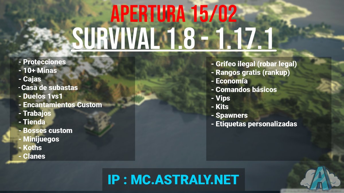 15/02 APERTURA
mc.astraly.net
discord.astraly.net
.
#MinecraftServer #Minecraft #minecraftarg #40server #Minecraftbuilds