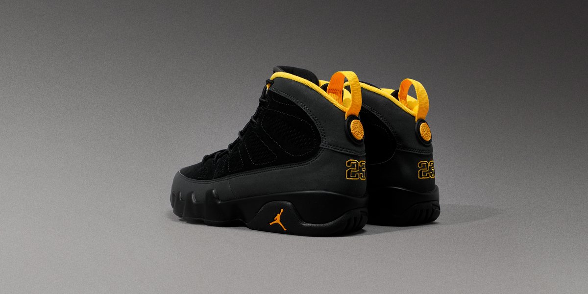 jordan 9 black university gold dark charcoal