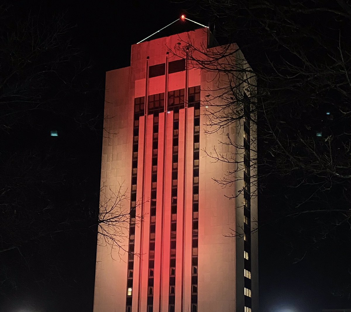 🚨 LIGHT IT RED 🚨 In honor of <a href="/NIUSoftball/">NIU Softball</a> Beating a Power 5 School, the Indiana Hoosiers, tonight the <a href="/NIUlive/">NIU</a> Holmes Student Center will be Red! Let's Go Huskies!