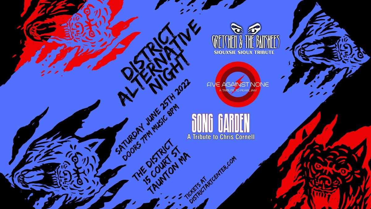 SongGardenBand's tweet photo. NEW SHOW ANNOUNCEMENT!  

Saturday June 25th, at The District Center for the Arts in Taunton MA!

Tributes to #PearlJam, #SiouxsieandtheBanshees, and #Soundgarden!
 
Tickets on sale at https://t.co/penaHtxUAO

.@SeattleGrungeXP .@FindTribBands .@TributeBandNatn .@fiveagainstnone https://t.co/jNrBl22ukC