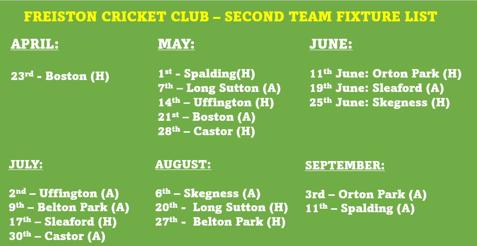FreistonLLCC's tweet image. The First XI and the Second XI fixtures for the season ahead.