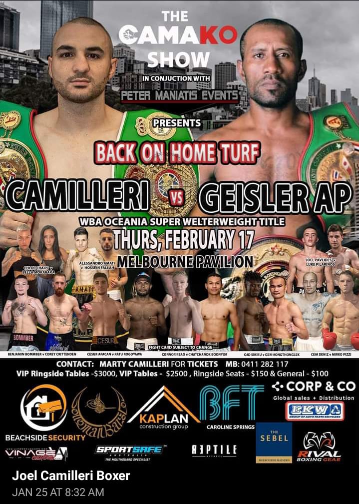 IndonesiaInMelb's tweet photo. Hello #friendsofKJRI, let's support the Indonesian boxing athlete from Papua Geisler AP who will compete for the Oceania WBA (World Boxing Association) title on 17th February 2022 at Melbourne Pavilion.
For tickets please call Marty Camilleri at 0411282117 https://t.co/7DWjcE3b7e