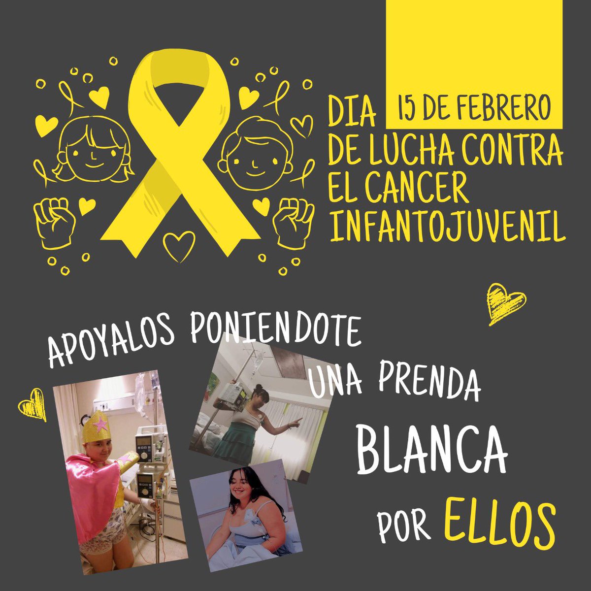 camucha4's tweet photo. El 15 de febrero Ponete la camiseta por ellos, ese día usa una prenda blanca 🙌💫 #diadelaluchacontraelcancer #ponetelacamiseta #todosporMelody https://t.co/ZIRMmhTQTy