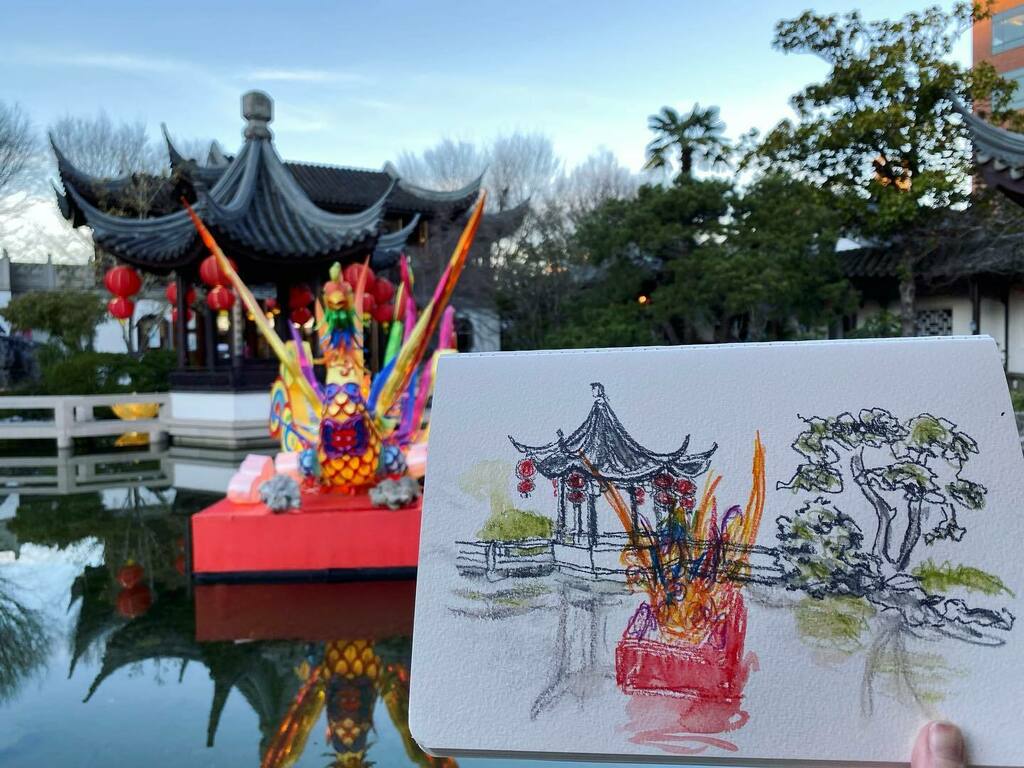 ambersausen's tweet photo. Adventure day in Portland! Sketching with good friends @ritasabler and @mandreamatthews at @lansuchinesegarden, a rooftop drink and more sketching at @societyhotel, biking to @kayosramenbar, and then a Dinosaur Jr concert with @margorai and Alex. Oh yeah… https://t.co/vsNdRgxd2o https://t.co/vMctXSNeV0