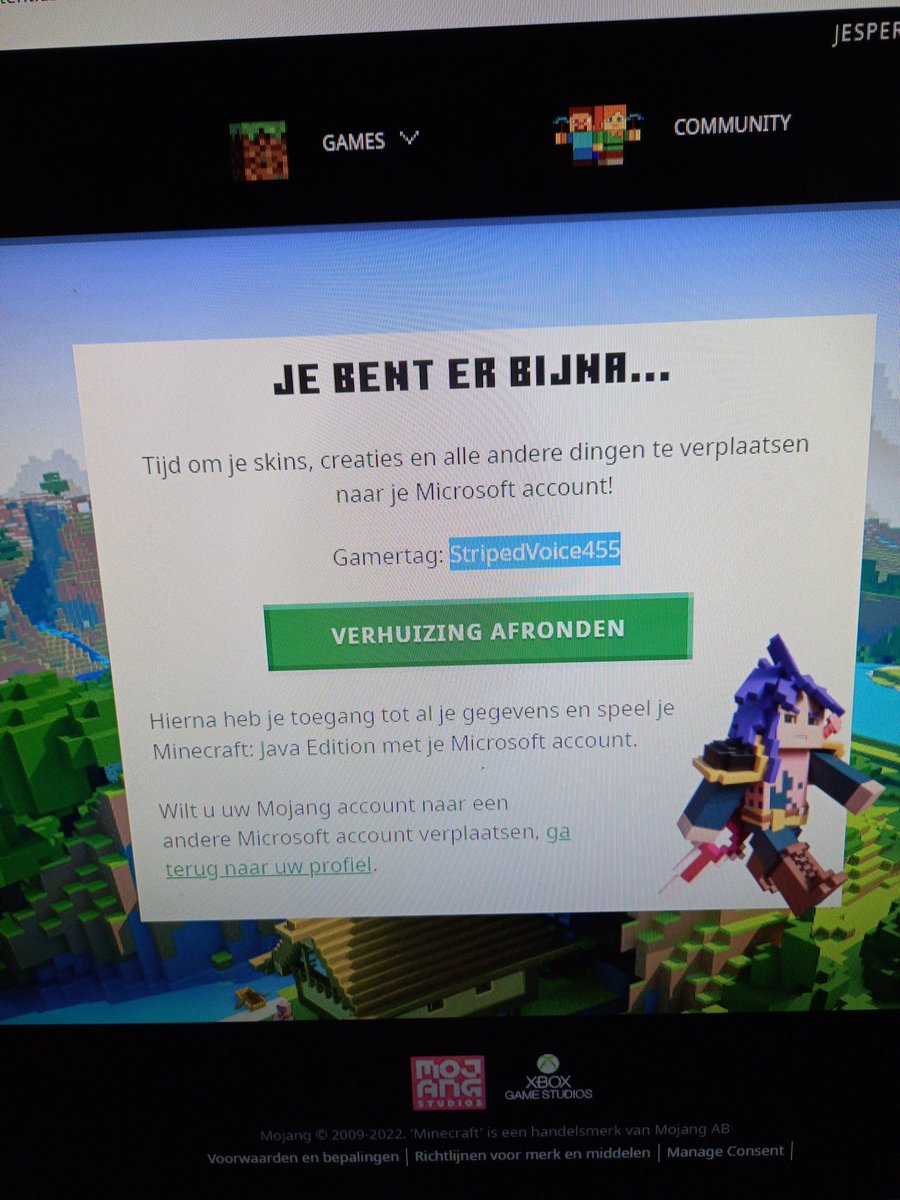 jespergwn's tweet photo. Weet iemand wat deze gamertag betekent als ik me mojang account migreer naar microsoft https://t.co/03EFY5Ocgb