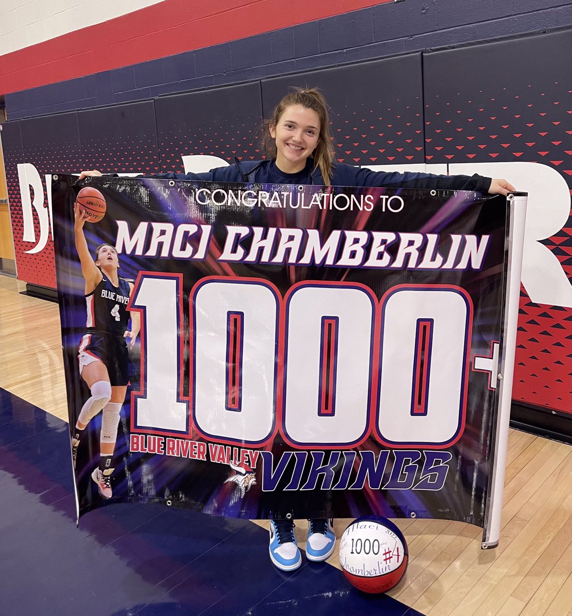 brvathletics's tweet photo. Congratulations to Maci Chamberlin for reaching the 1000 point milestone in her high school career!  So PROUD of our VIKING! https://t.co/k4NGaxihfy