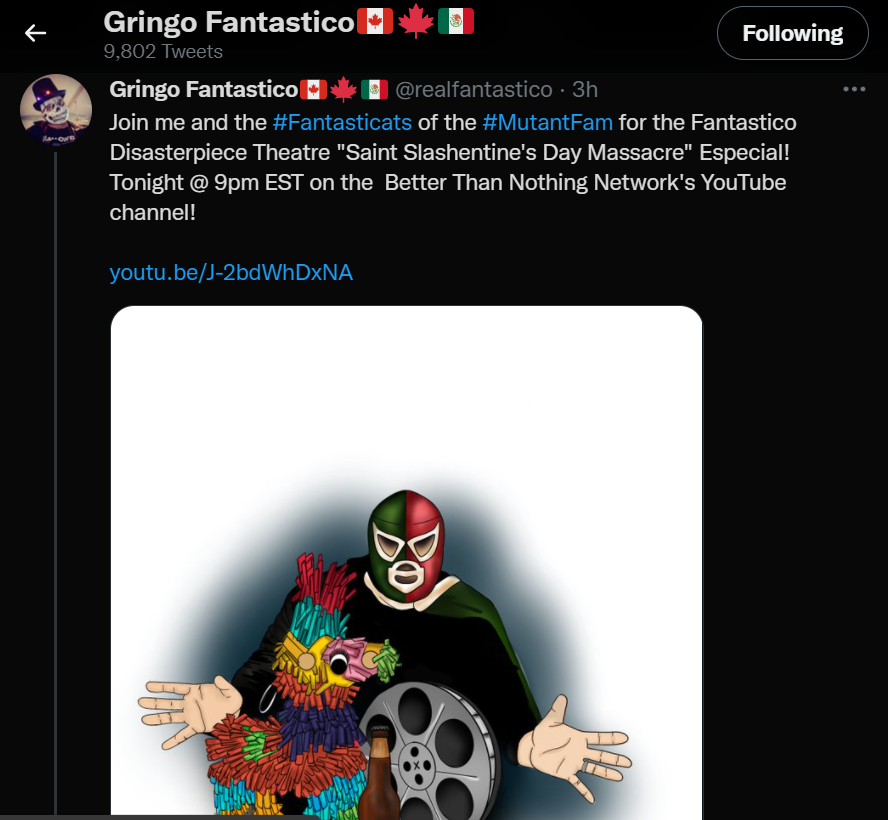 Fadingarcader's tweet photo. Missed the #HeartbreakTrailerPark? Just want to keep the party going? You've got some options. Starting with #StabbyRoadLive in about 35 minutes! Follow @Pujemin, @rubytombsday, @realfantastico &amp; @terror_drivein for more details

#WatchParty
#MutantFam 
#HorrorCommunity https://t.co/rENnB5oNX1